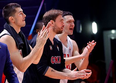  Лука Митрович, Александр Ганькевич и Семён Антонов (фото: Т. Макеева, cskabasket.com)
