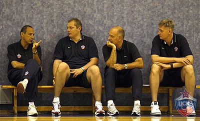 Ettore Messina, Dmitry Shakulin, Emanuele Molin and Andrey Maltsev (photo M. Serbin, cskabasket.com)